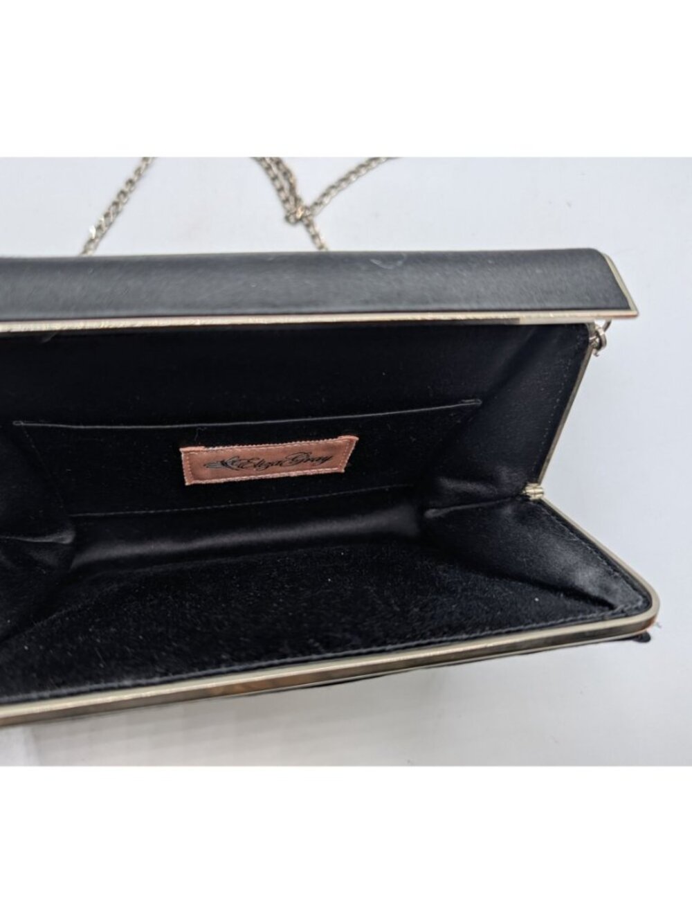 Eliza Gray Starfish Crystal Embellished Black Satin Evening Bag W Silver Chain - Picture 5 of 15